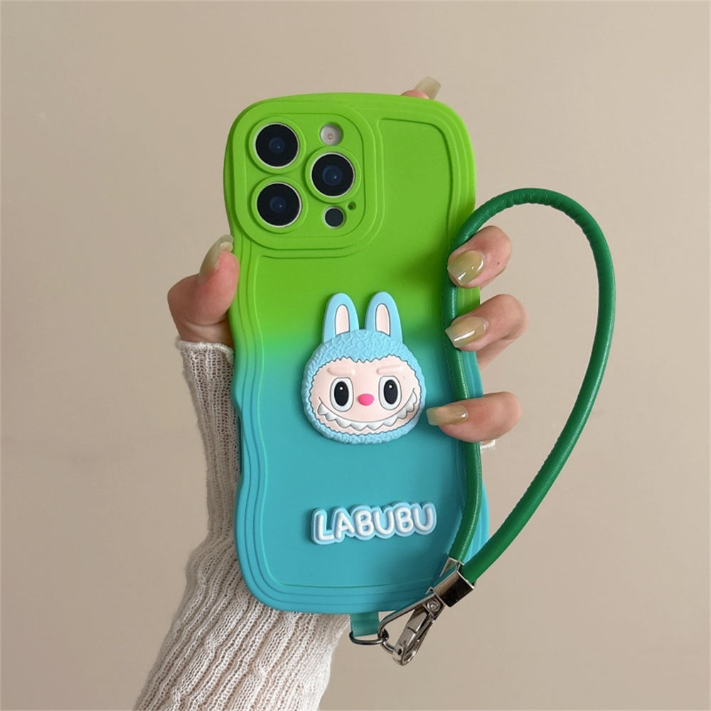 Labubu Wavy Gradient iPhone Case – Soft with Strap