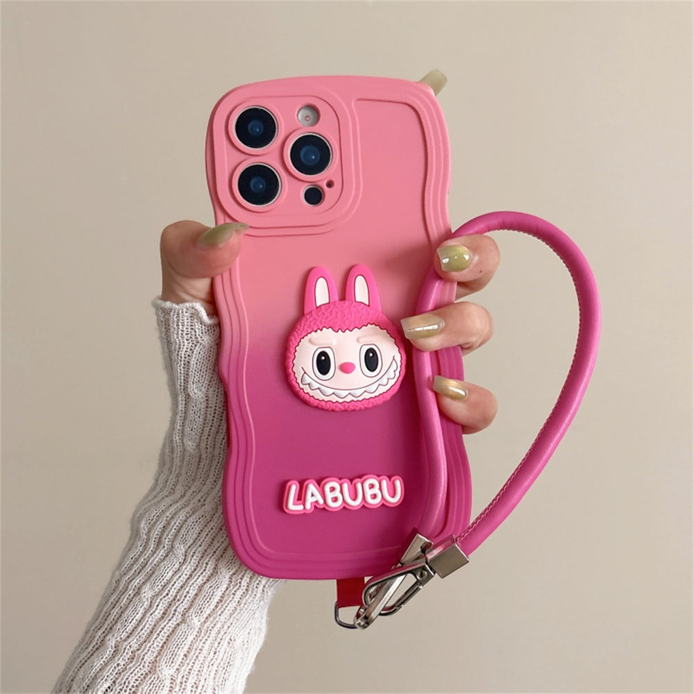 Labubu Wavy Gradient iPhone Case – Soft with Strap