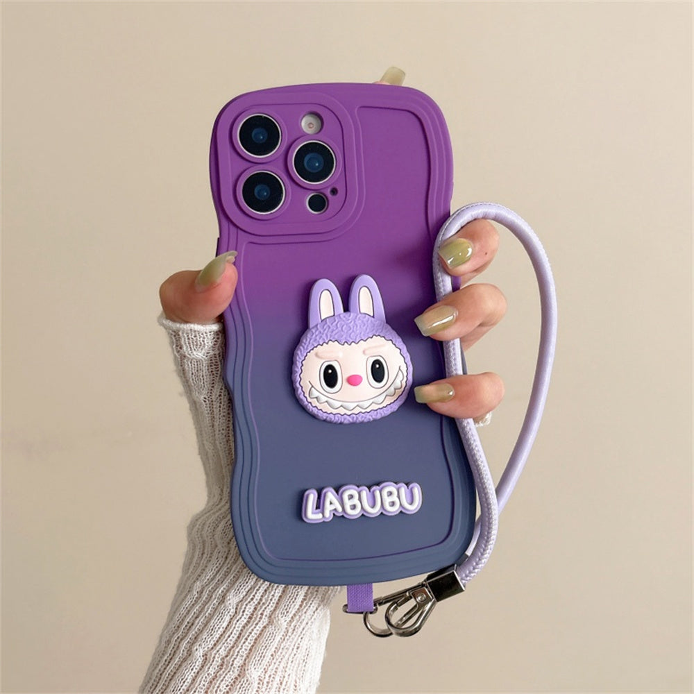 Labubu Wavy Gradient iPhone Case – Soft with Strap