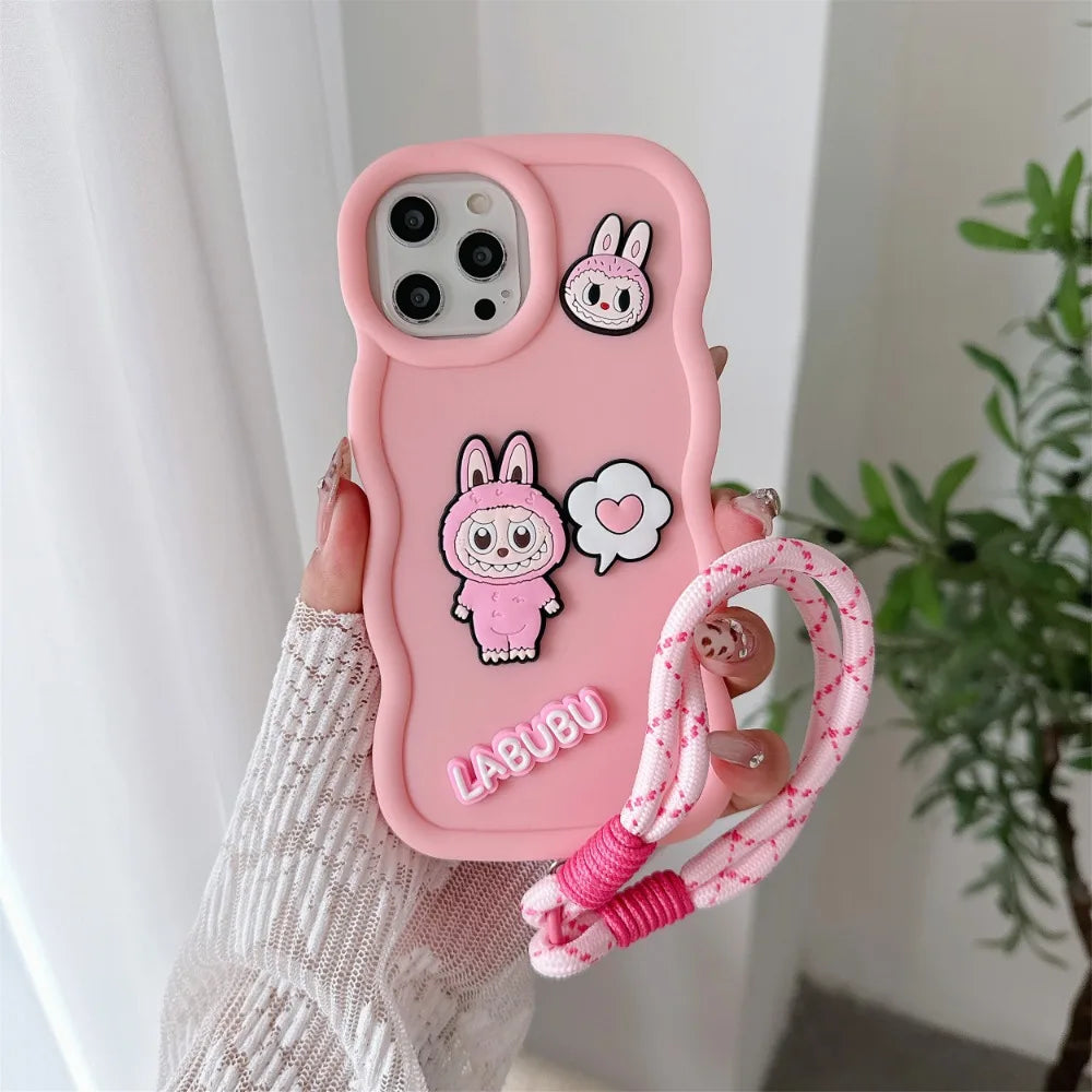 Labubu 3D iPhone Case – Soft Silicone with Strap