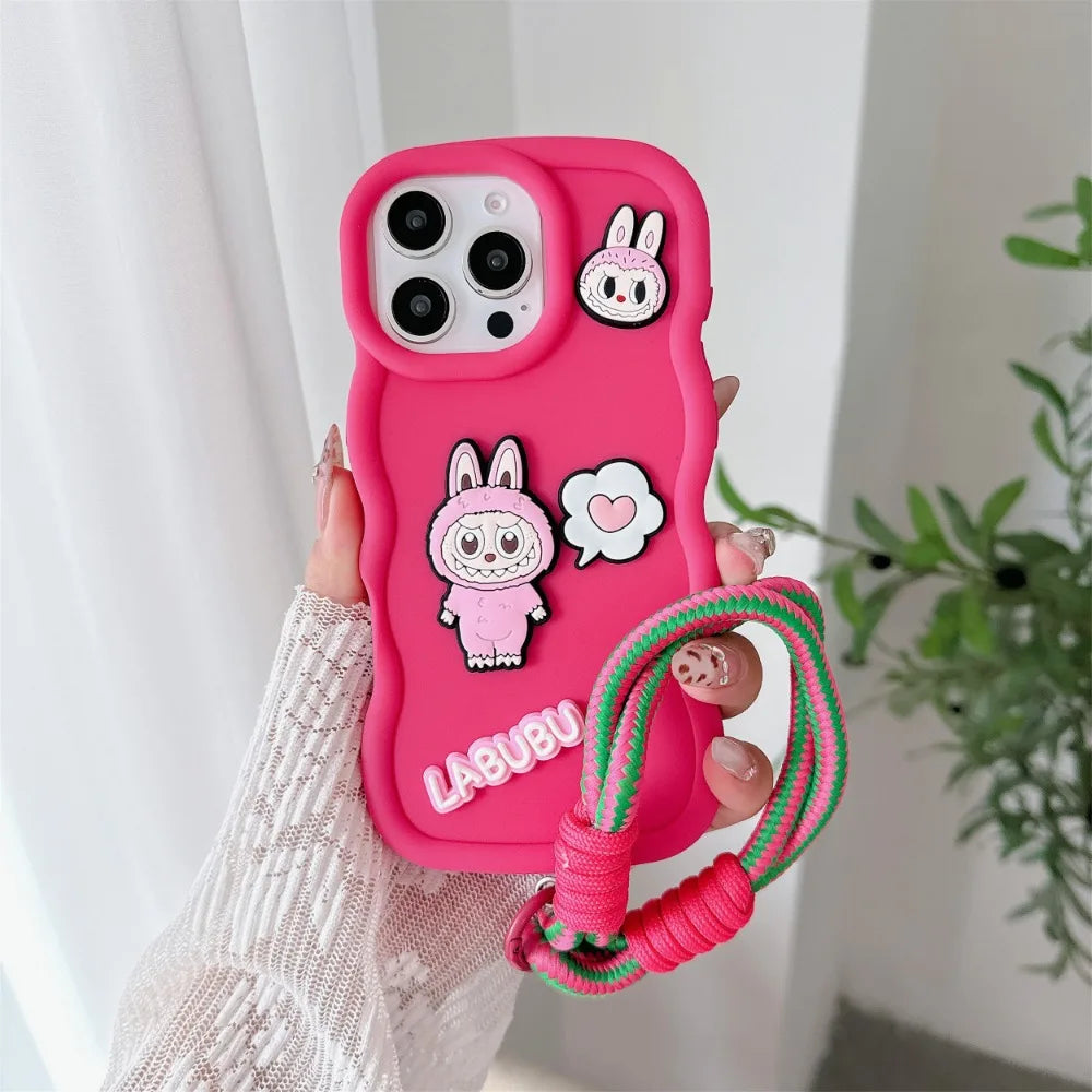 Labubu 3D iPhone Case – Soft Silicone with Strap