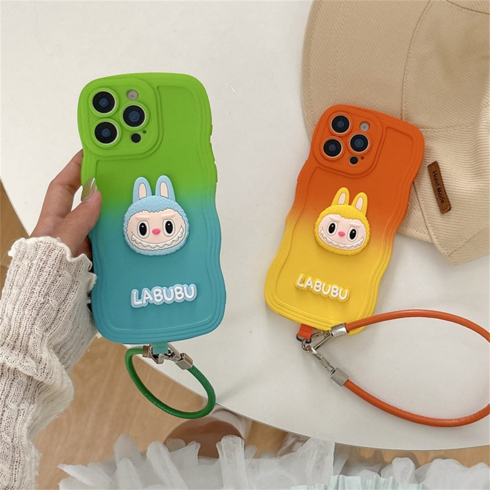 Labubu Wavy Gradient iPhone Case – Soft with Strap