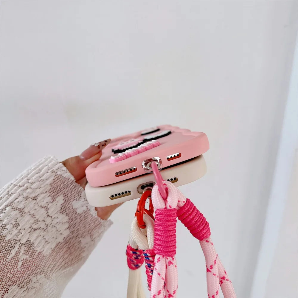 Labubu 3D iPhone Case – Soft Silicone with Strap
