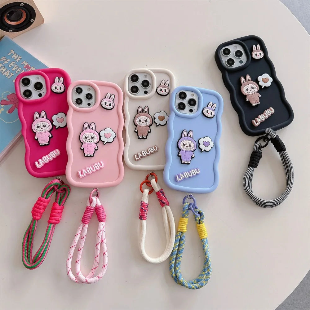 Labubu 3D iPhone Case – Soft Silicone with Strap