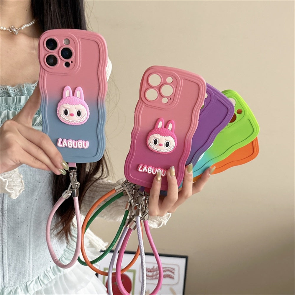 Labubu Wavy Gradient iPhone Case – Soft with Strap