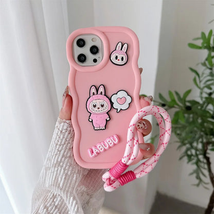 Labubu 3D iPhone Case – Soft Silicone with Strap