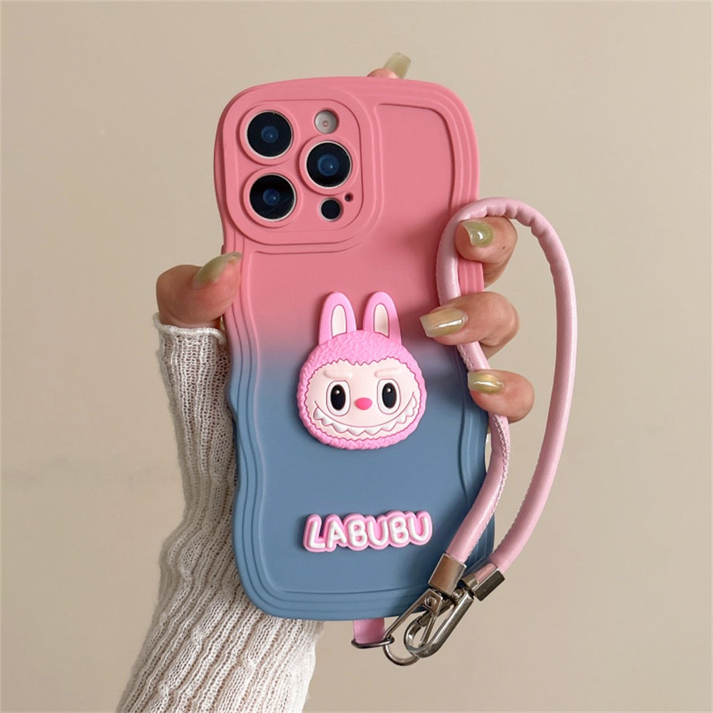 Labubu Wavy Gradient iPhone Case – Soft with Strap
