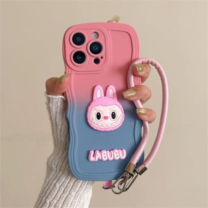 Labubu Wavy Gradient iPhone Case – Soft with Strap