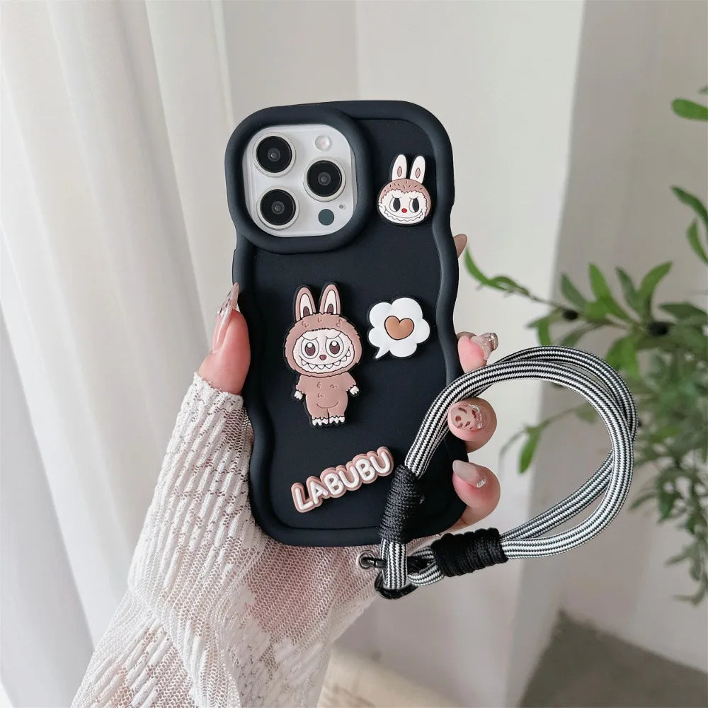 Labubu 3D iPhone Case – Soft Silicone with Strap
